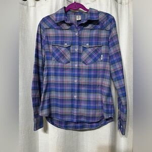 Stio Womens Blue Pink Plaid Long Sleeve Midweight Button Down Flannel Shirt Med
